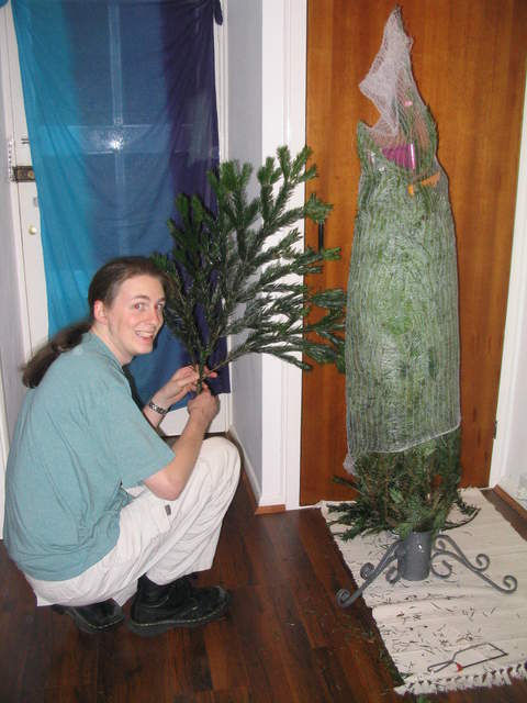 Kev demonstrating what the tree will eventually look like