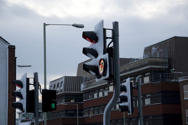 Traffic light in the snow