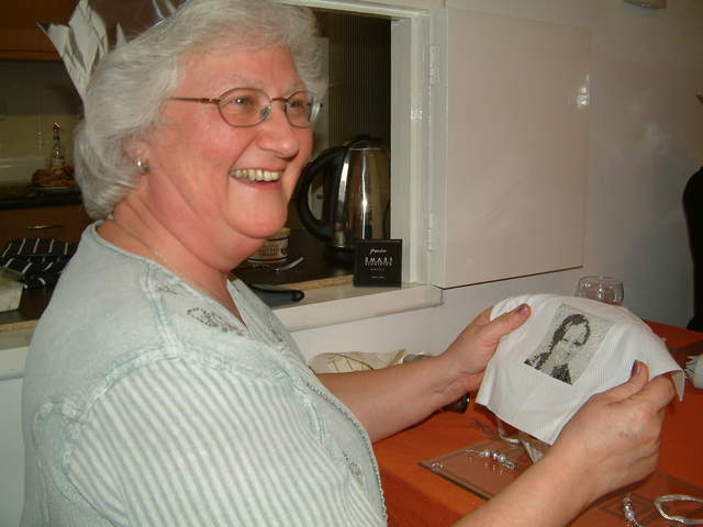 Connie and the "lego ali" cross stitch