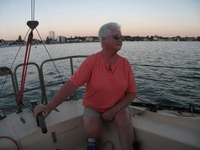 Connie takes the tiller